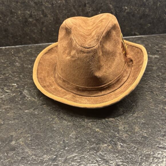 Vintage Leather Suede Fedora Gangster Hat Hipster Western Size 6 7/8 Made In USA - Picture 2 of 8